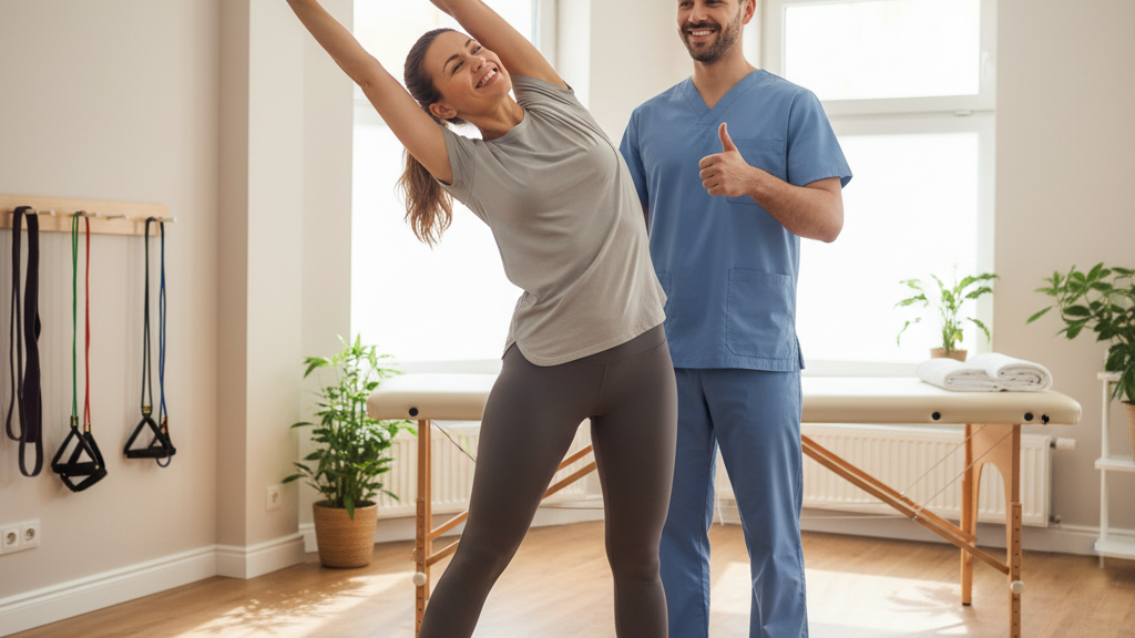 Beneficios de fisioterapia temprana Imagen que destaca alivio rápido, mayor movilidad y prevención de recaídas tras fisioterapia para lumbalgia