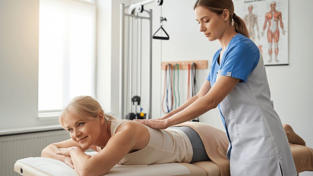 Imagen que ilustra qué es el dolor crónico y cómo tratarlo mediante fisioterapia y enfoque multidisciplinar, mostrando a un paciente recibiendo terapia manual en un consultorio.