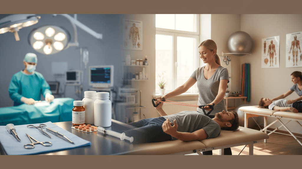 Comparación visual entre cirugía, medicación y fisioterapia para la Ciática