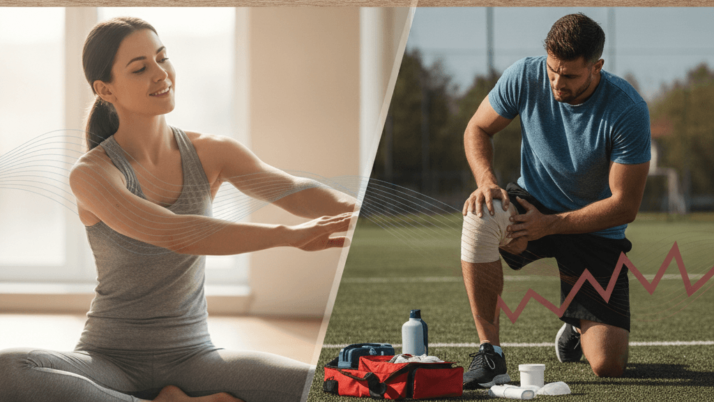 Comparación visual del dolor muscular normal y dolor de lesión después de entrenar