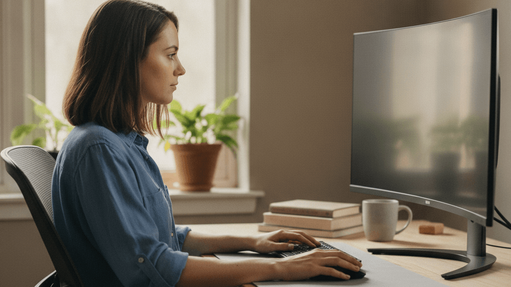 Posición óptima del monitor para mantener postura saludable